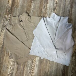 Danskin Women's Half-Zip Pullover Bundle Beige and Light Gray, size Large